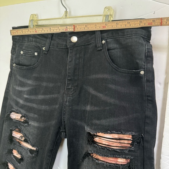 Amiri Thrasher Jean Aged Black Jeans Distressed Leather Trim Zip Pant Logo 29 30 - Picture 14 of 16